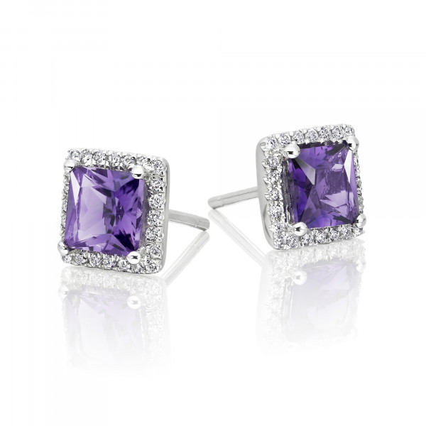 Amethyst & Diamond Stud Earrings 1.35ct Amethyst 9K White Gold