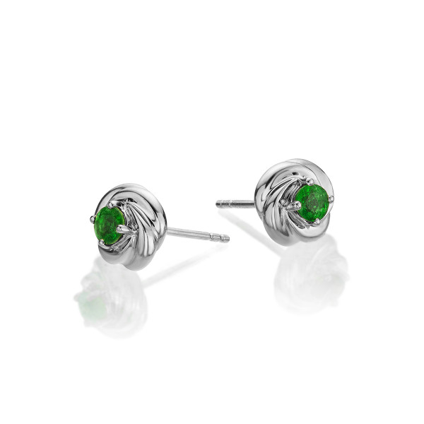 Knot Emerald Earrings 3.3mm Round Emerald in 9K White Gold