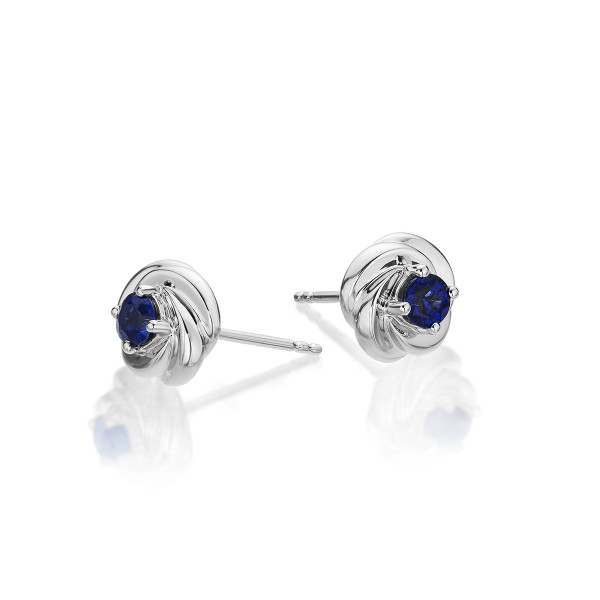 Knot Sapphire Earrings 3.3mm Round Sapphire in 9K White Gold