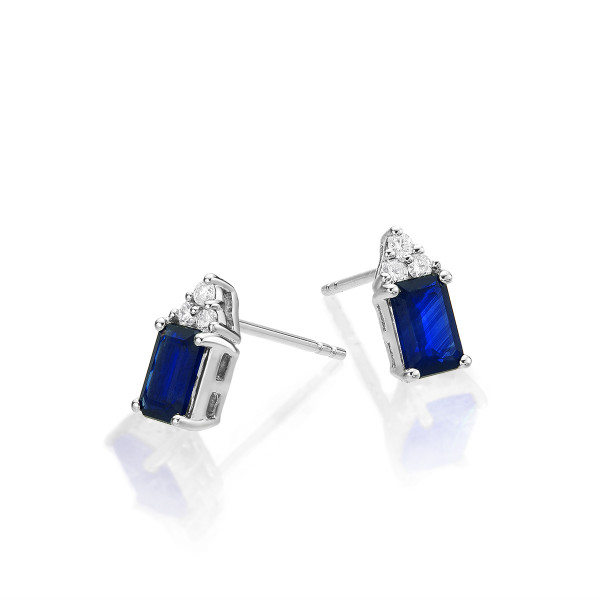 Bold Sapphire Earrings with 0.10ct Diamonds 18K White Gold