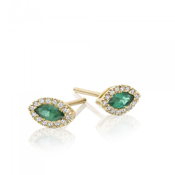 0.25ct Emerald Earrings with Diamond Halo 18K Yellow Gold