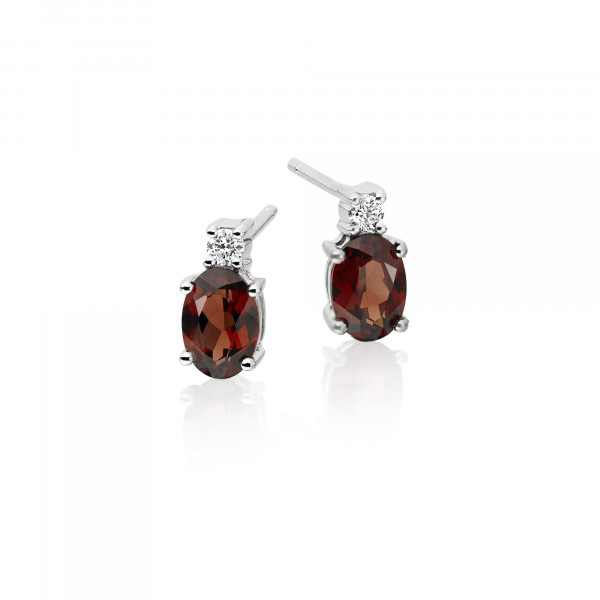 1.50ct Garnet And 0.07ct Diamond Stud Earrings In 18K White Gold