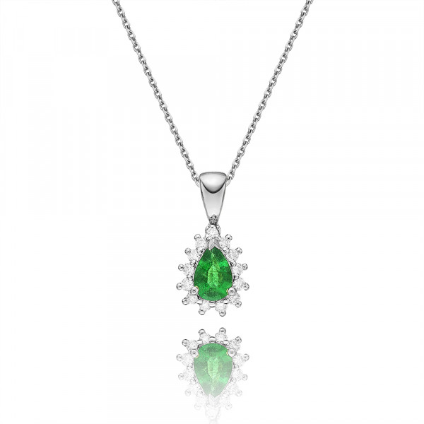 Emerald Pendant Necklace with 0.13ct Diamonds 9K White Gold