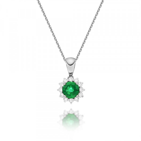 Emerald Pendant Necklace with 0.17ct Diamonds 9K White Gold