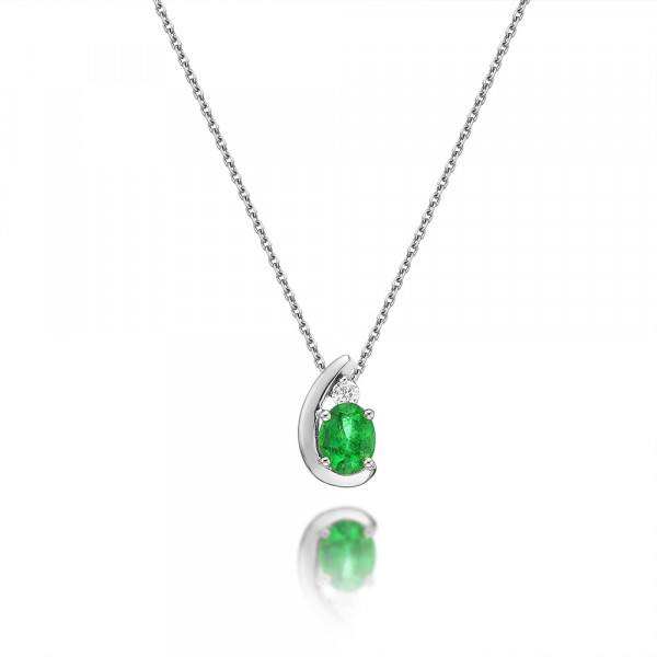Emerald Pendant Necklace with 0.03ct Diamonds 9K White Gold