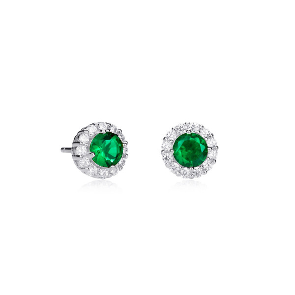 Sterling Silver Green Round Halo Stud Earrings