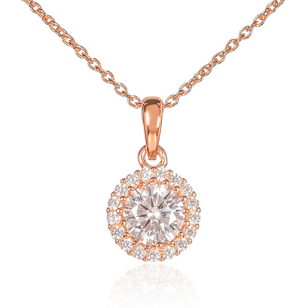 Rose Gold Plated Sterling Silver Round Halo Pendant Necklace