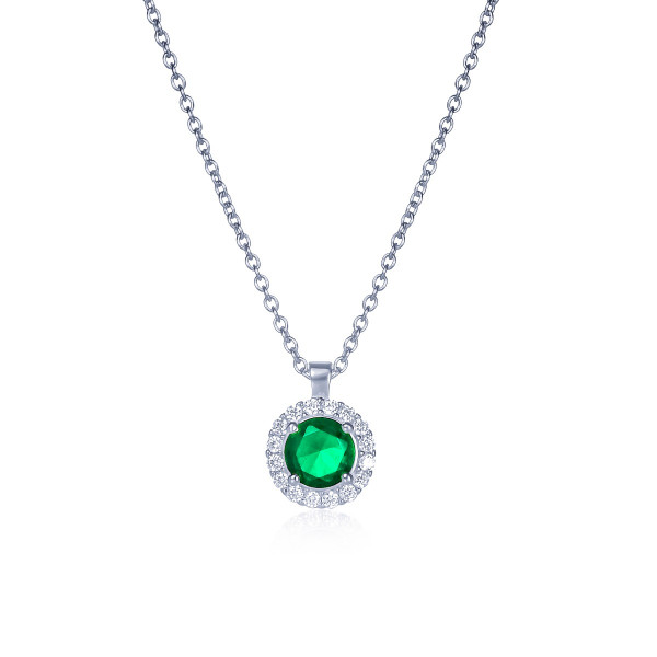 Sterling Silver Green Round Halo Pendant Necklace