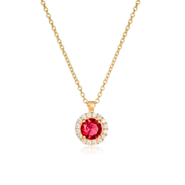 Gold Plated Sterling Silver Red Round Halo Pendant Necklace