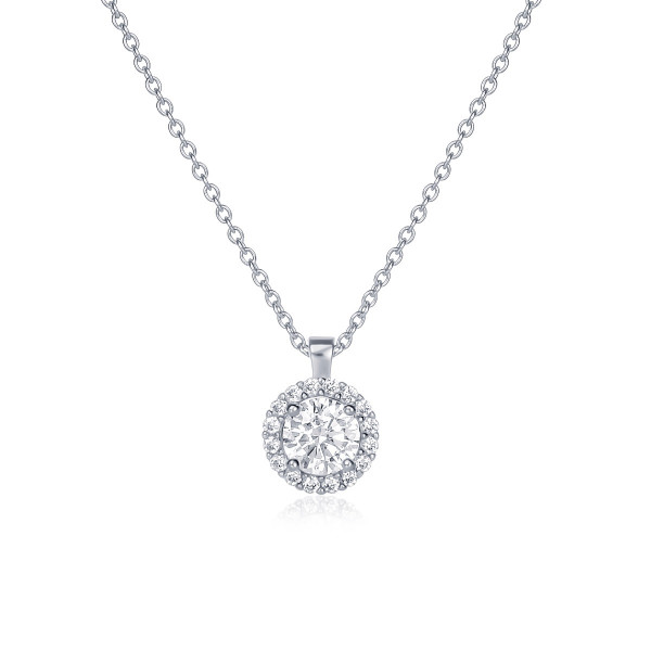 Sterling Silver Round CZ Halo Pendant Necklace