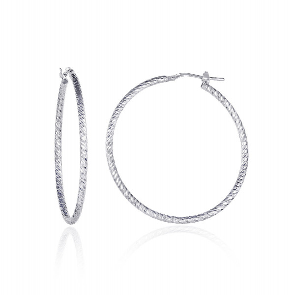 925 Sterling Silver Diamond Cut Sparkling Hoop Earrings