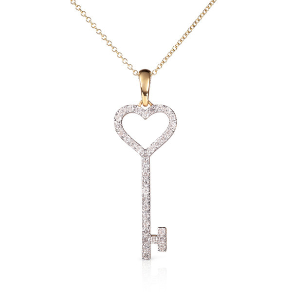 Diamond Key Pendant Necklace 0.28ct Diamond 9K Yellow Gold