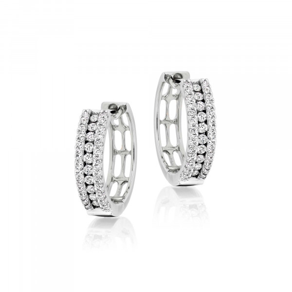 Diamond Hoop Earrings 0.40ct Triple Line Diamond Hoops 18K White Gold
