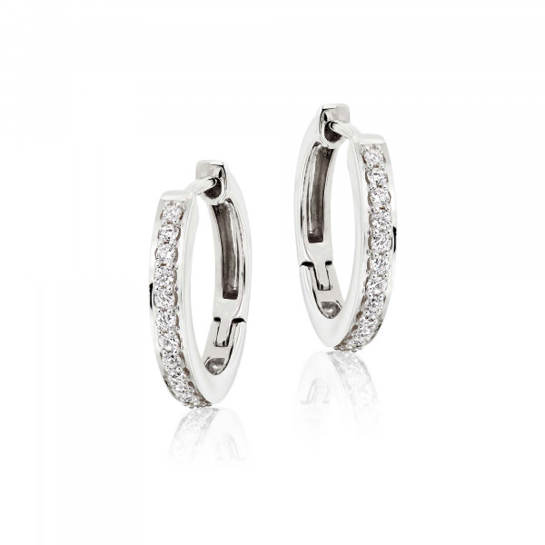 Diamond Hoop Earrings 0.25ct Elevated Diamond Hoops 18K White Gold