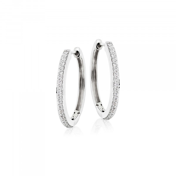 Diamond Hoop Earrings 0.40ct Elevated Diamond Hoops 9K White Gold