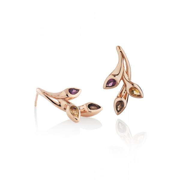 Rose Gold Vermeil Earrings with Smoky Quartz, Citrine and Rhodolite Gemstones