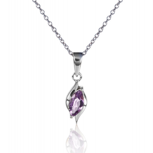 Marquise Shaped Amethyst Pendant Necklace in Sterling Silver