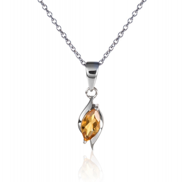 Marquise Shaped Citrine Pendant Necklace in Sterling Silver