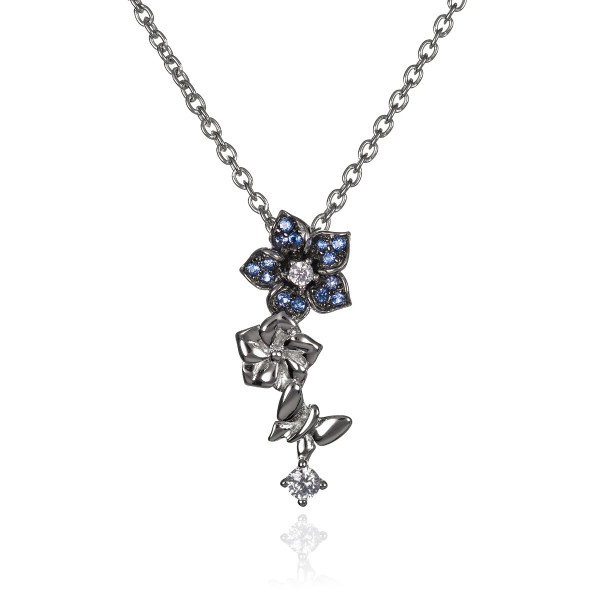 Sterling Silver Dainty Blue Flower Pendant Necklace