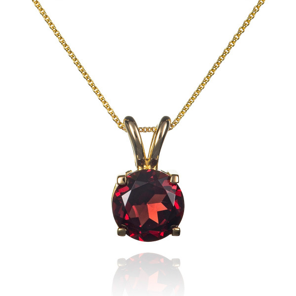 2ct Solitaire Garnet Pendant Necklace In 9K Yellow Gold