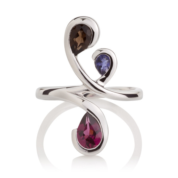 Smoky Quartz, Iolite and Rhodolite Ring in Sterling Silver 