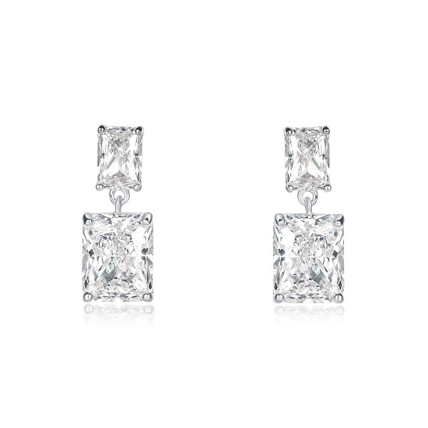 Sterling Silver Cubic Zirconia Double Rectangle Dangle Earrings