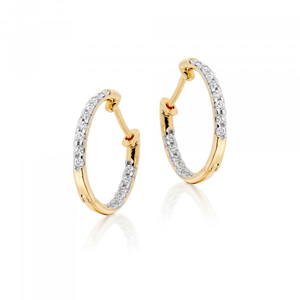 Diamond Hoop Earrings 0.25ct Glamour Diamond Hoops 9K Yellow Gold 