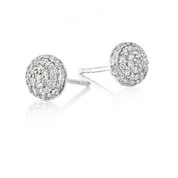 Dome Diamond Cluster Earrings 0.38ct Studs 18K White Gold