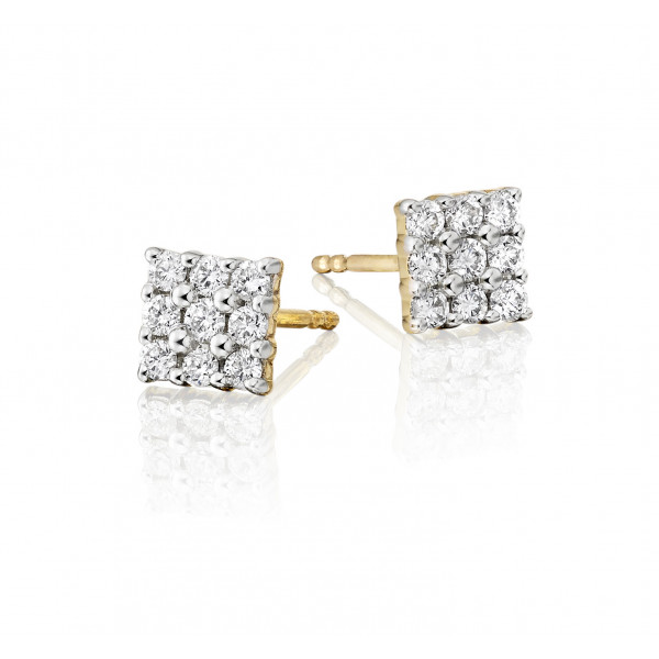 Square Diamond Cluster Earrings 0.35ct Studs 9K Yellow Gold