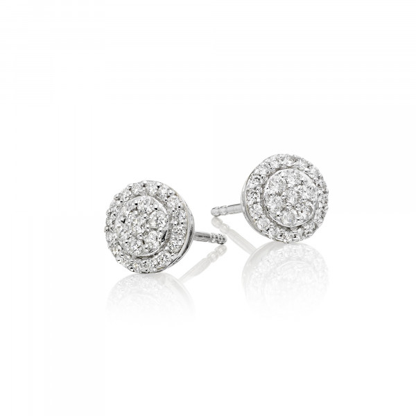 Solar Diamond Cluster Earrings 0.35ct Studs 18K White Gold