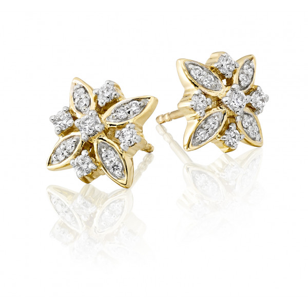 Lily Diamond Cluster Earrings 0.33ct Studs 9K Yellow Gold