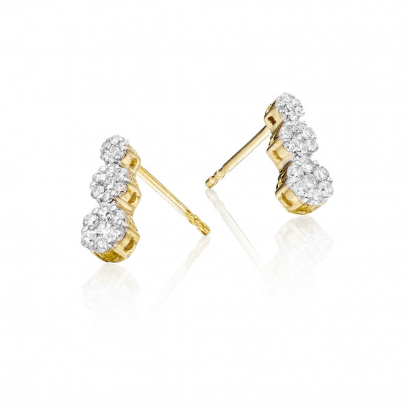Illusion Trilogy Diamond Cluster Earrings 0.35ct Studs 9K Yellow Gold