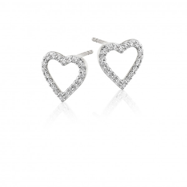 Diamond Heart Earrings 0.25ct Open Heart Studs 18K White Gold