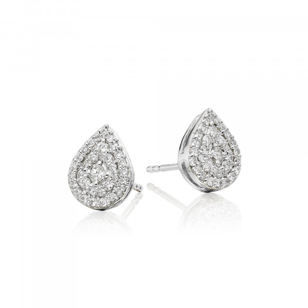 Pear Diamond Cluster Earrings 0.30ct Studs 18K White Gold