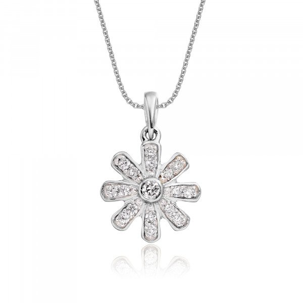 Sunflower 0.20ct Cluster Diamond Pendant In 18K White Gold 