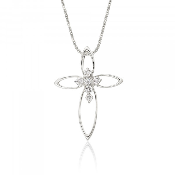 Diamond Cross Pendant 0.08ct In 9K White Gold