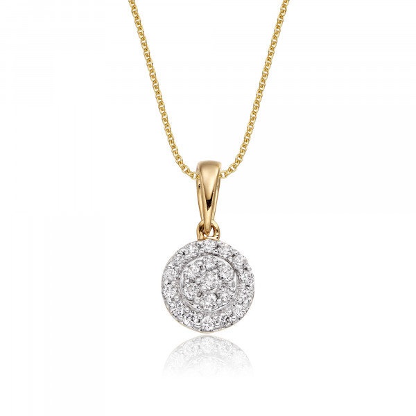 Solar 0.25ct Cluster Diamond Pendant In 9K Yellow Gold