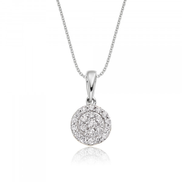 Solar 0.25ct Cluster Diamond Pendant In 18K White Gold