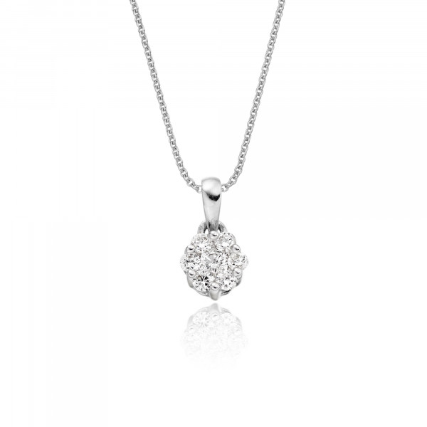 Flower Shape 0.20ct Cluster Diamond Pendant In 18K White Gold