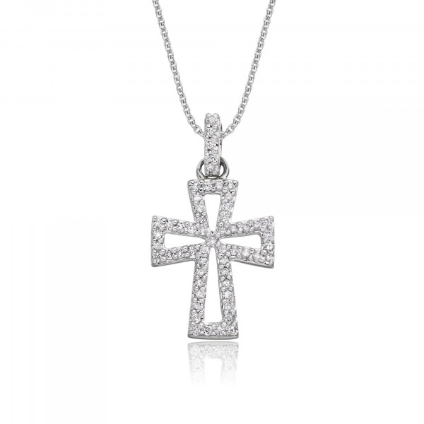 Diamond Cross Pendant 0.15ct In 9K White Gold