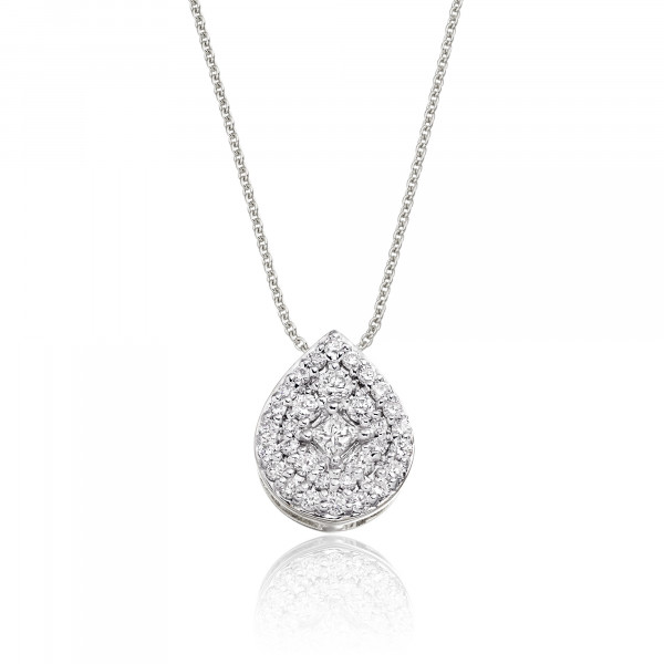 Pear Shape 0.25ct Cluster Diamond Pendant In 18K White Gold