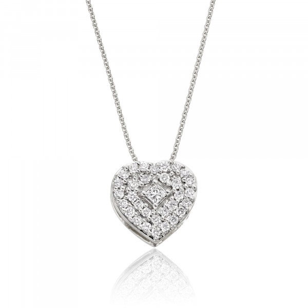 Pave Diamond Heart Pendant 0.25ct Diamond 18K White Gold