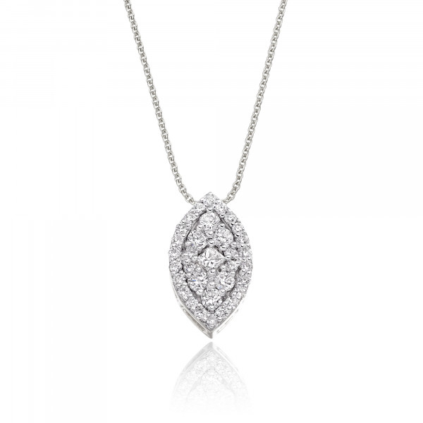 Marquise Shape 0.30ct Cluster Diamond Pendant In 18K White Gold