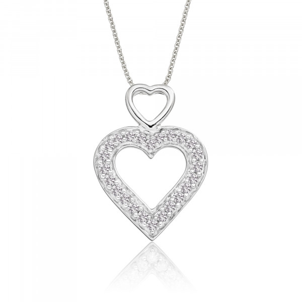 Double Diamond Heart Pendant 0.25ct Diamond 18K White Gold