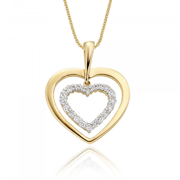 Twin Diamond Heart Pendant 0.23ct Diamond 9K Yellow Gold
