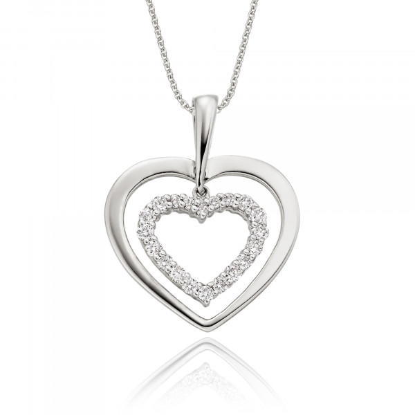 Twin Diamond Heart Pendant 0.23ct Diamond 18K White Gold