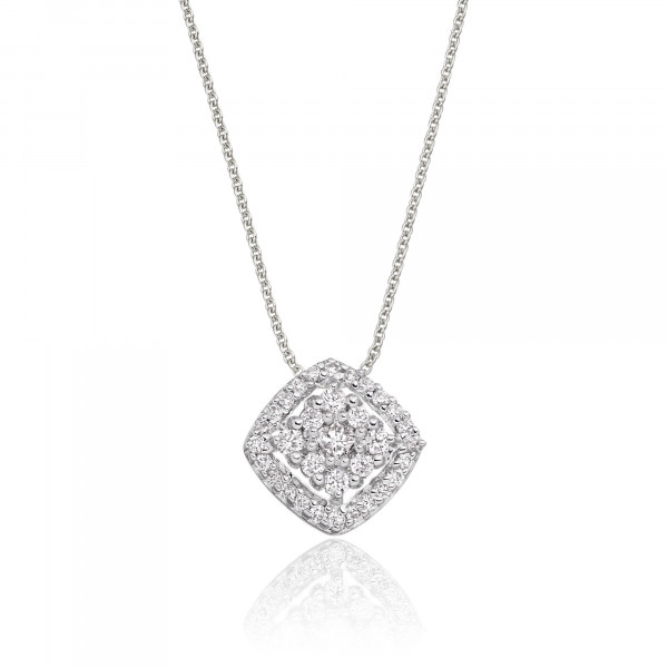 Cushion Shape 0.25ct Cluster Diamond Pendant In 18K White Gold