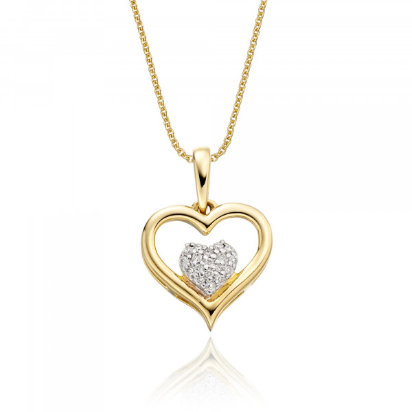 Pure Diamond Heart Pendant 0.05ct Diamond 9K Yellow Gold