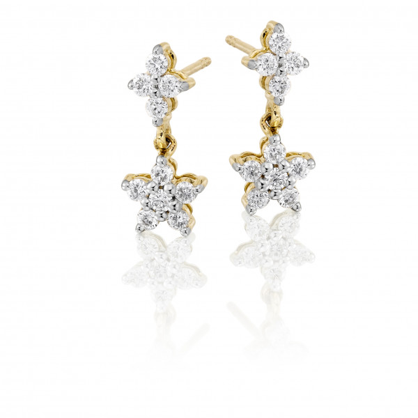 Flower Drop 0.50ct Diamond Earrings In 9K Yellow Gold