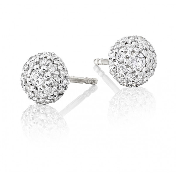 Round Diamond Cluster Earrings 0.35ct Dome Studs 18K White Gold